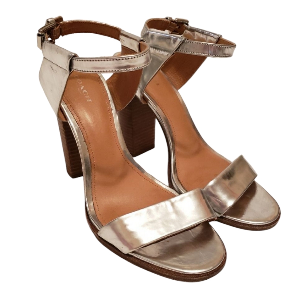 Coach Lexy Mirror Leather Sandal Heels Size 10B - Picture 2 of 4